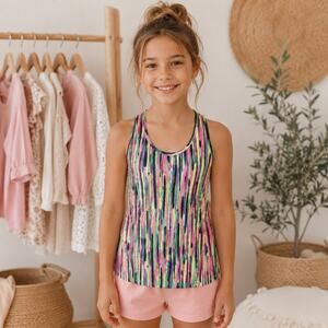 Ivivva Yellow Black Pink Abstract Strip Knit Tank Girls 14
